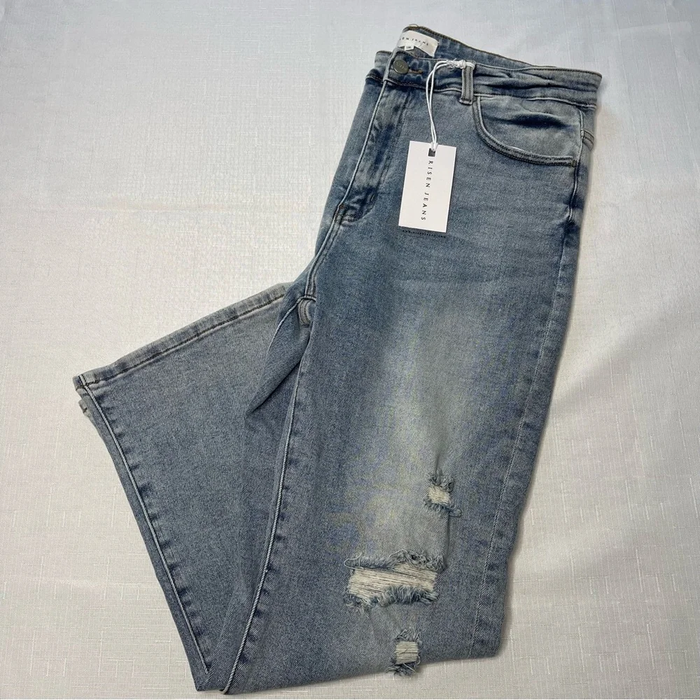 Brand new Risen jeans light blue Jean denim xl‎ mid rise distressed straight leg